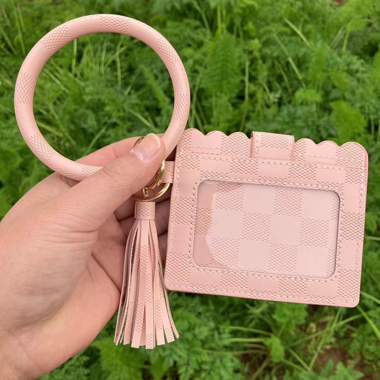 Wholesale Leopard Print PU Leather Tassel Bracelet Coin Purse Keychain